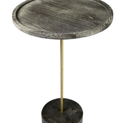 30" Black And Brown Solid Wood And Marble Round End Table