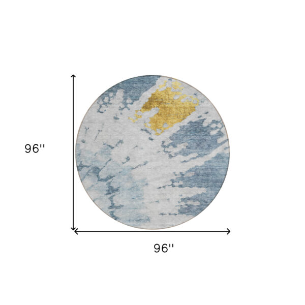 8' Denim Blue And Sky Blue Round Abstract Washable Indoor Outdoor Area Rug