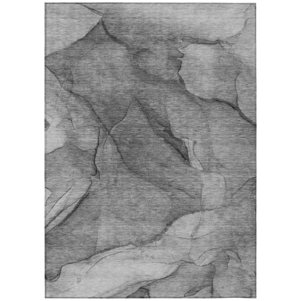 8' X 10' Gray Silver And Charcoal Abstract Washable Indoor Outdoor Area Rug