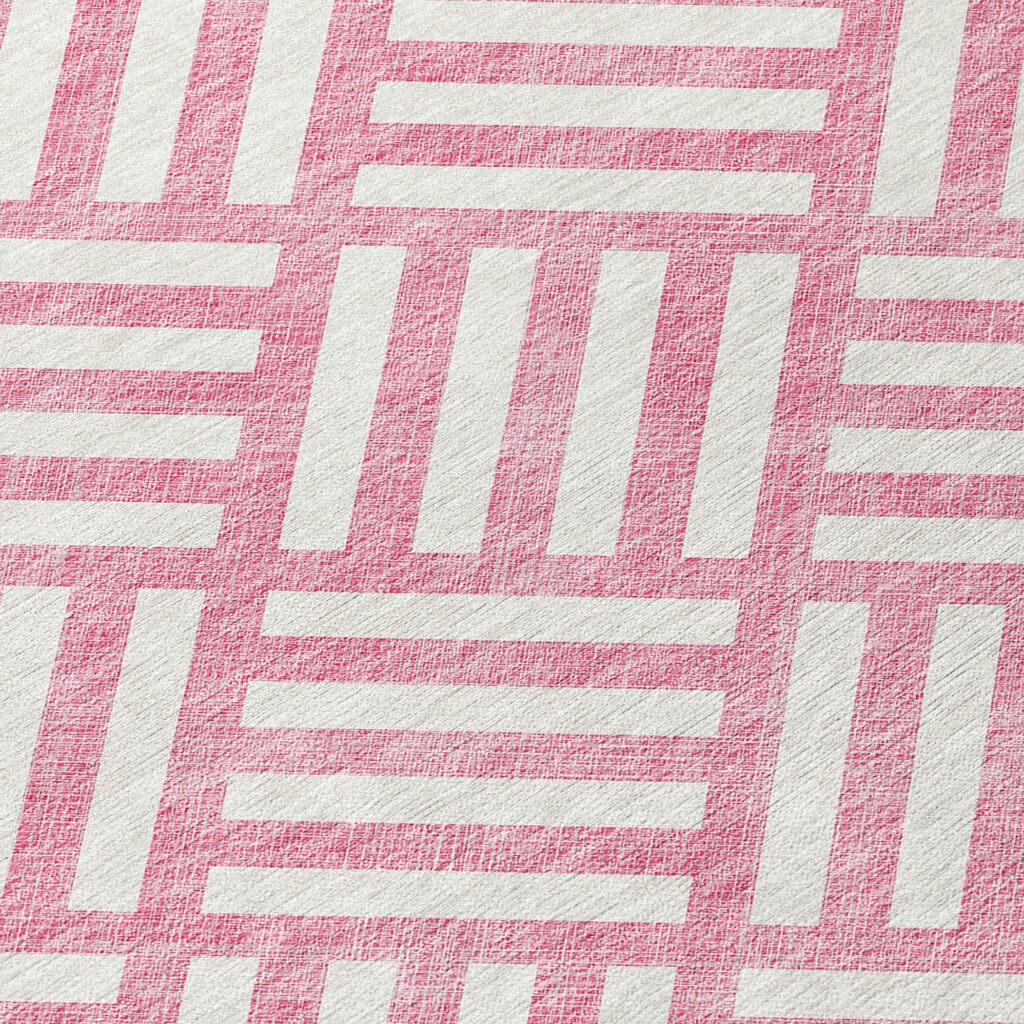 5' X 8' Pink And Ivory Geometric Washable Indoor Outdoor Area Rug