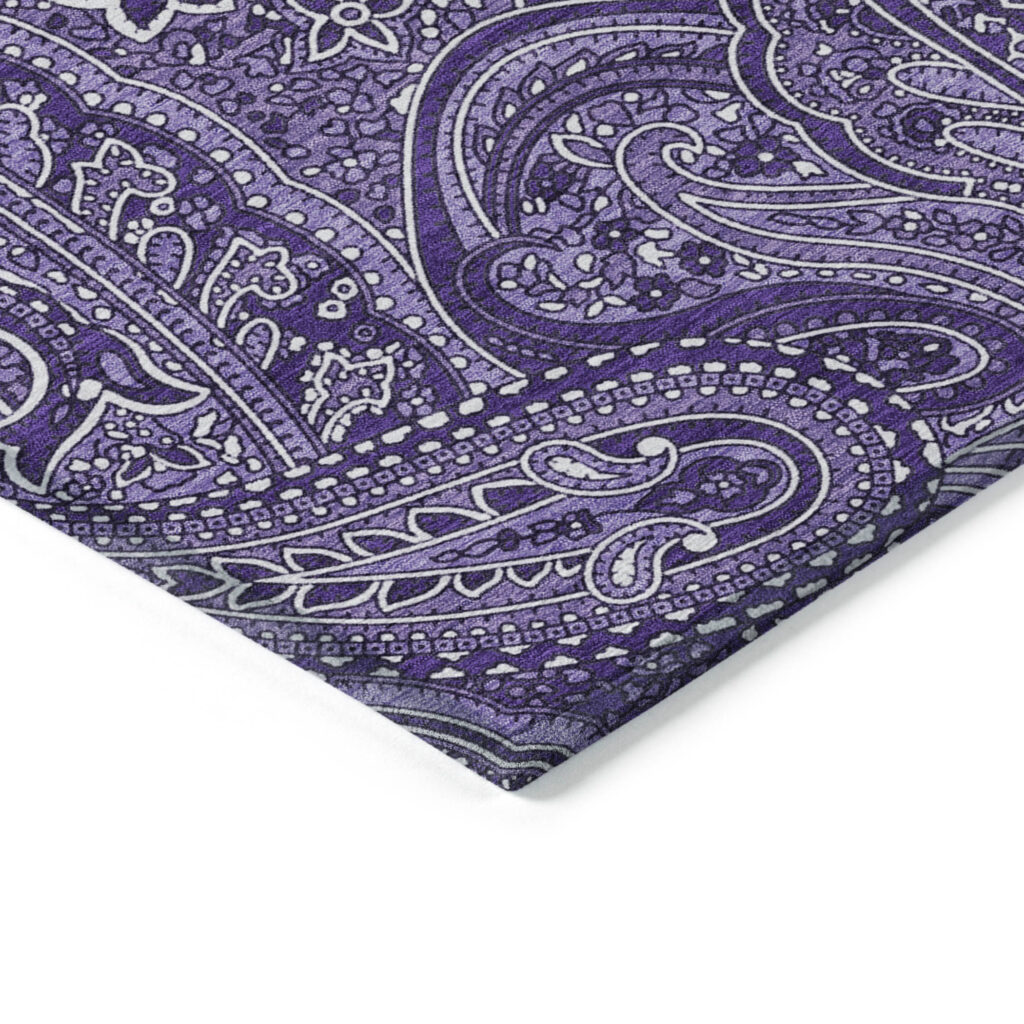9' X 12' Purple Lavender And Silver Paisley Washable Indoor Outdoor Area Rug