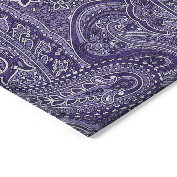 9' X 12' Purple Lavender And Silver Paisley Washable Indoor Outdoor Area Rug