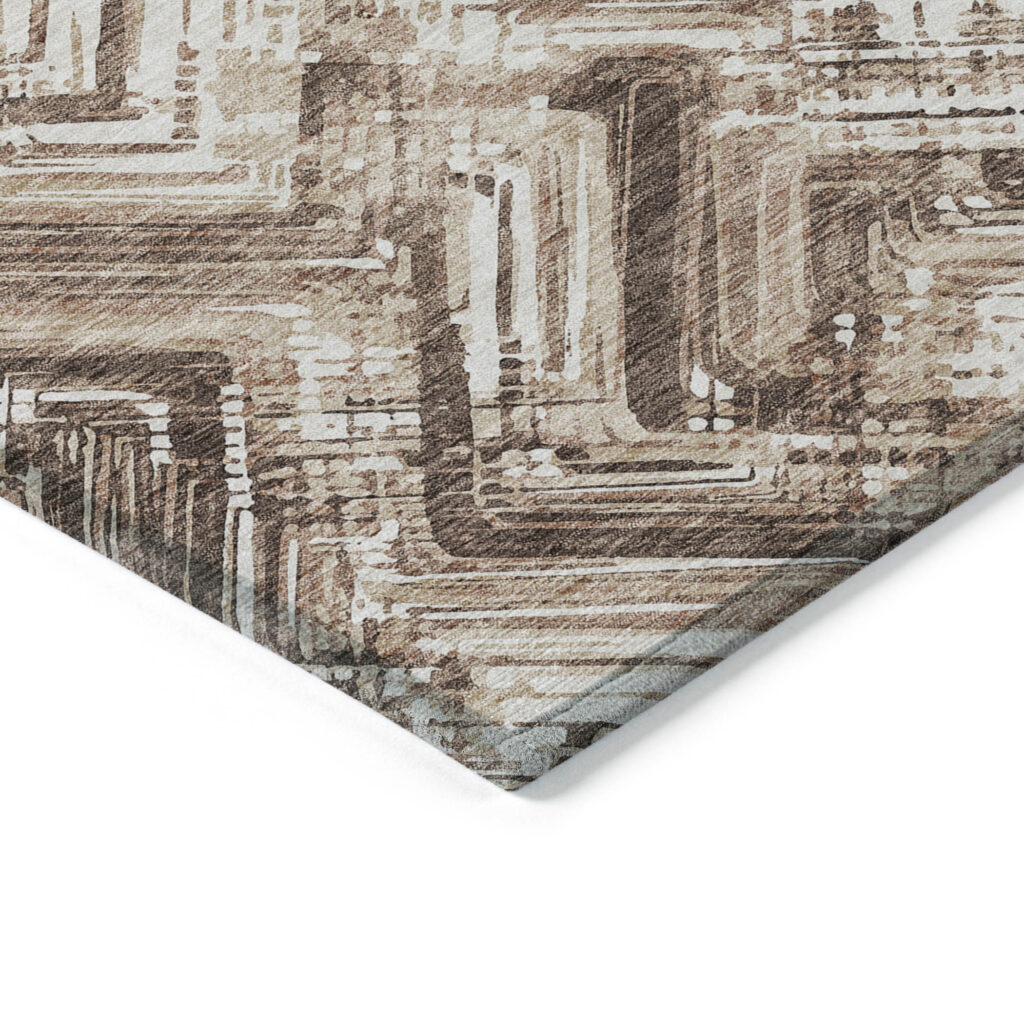 8' Brown Taupe And Tan Round Geometric Washable Indoor Outdoor Area Rug