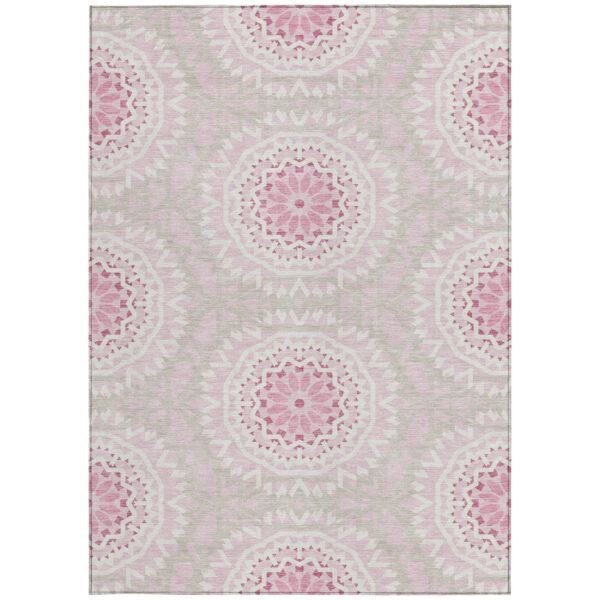 10' X 14' Pink Blush And Ivory Floral Medallion Washable Indoor Outdoor Area Rug