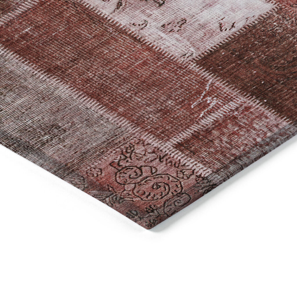 3' X 5' Burgundy Merlot And Blush Patchwork Washable Indoor Outdoor Area Rug