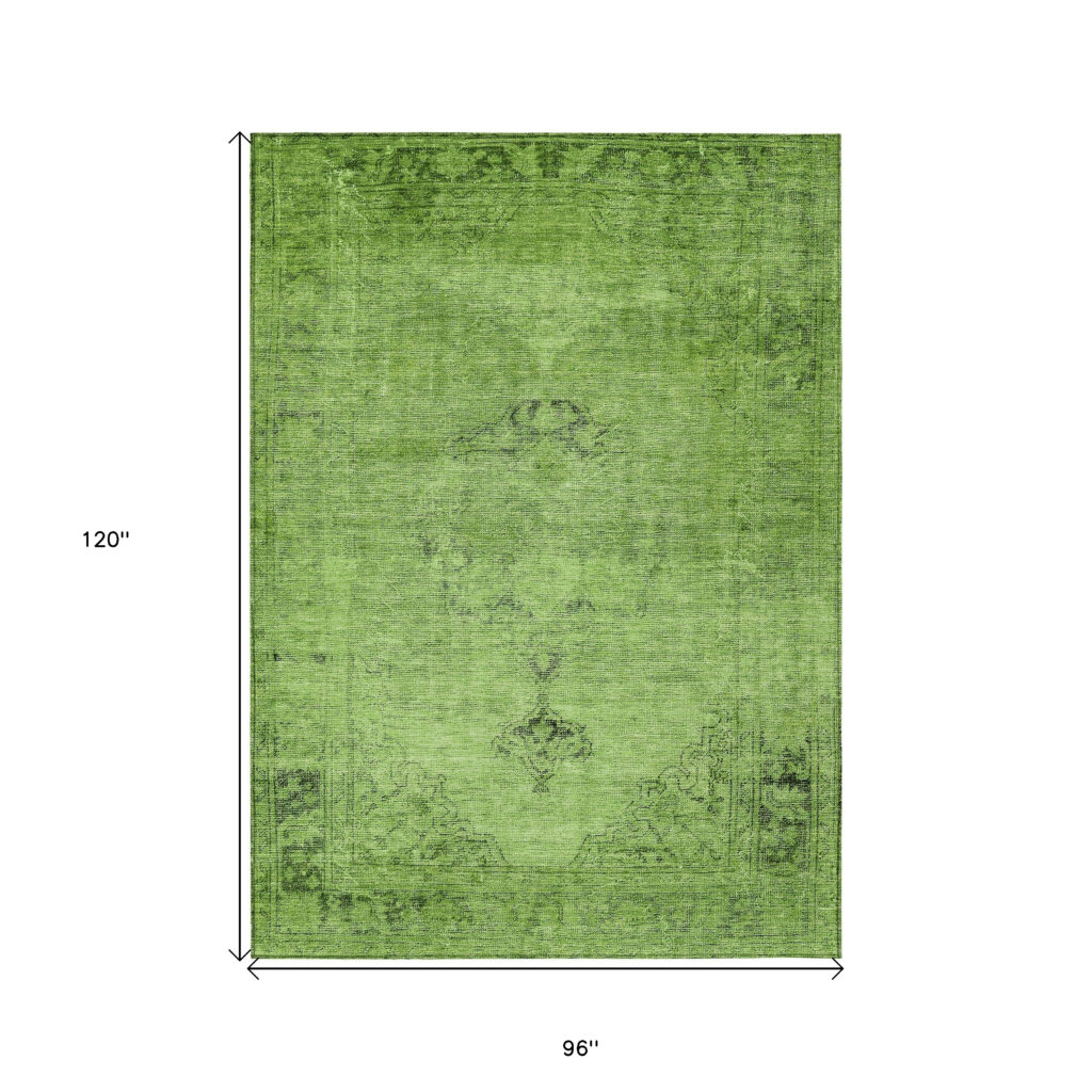 8' X 10' Green And Olive Green Oriental Washable Indoor Outdoor Area Rug