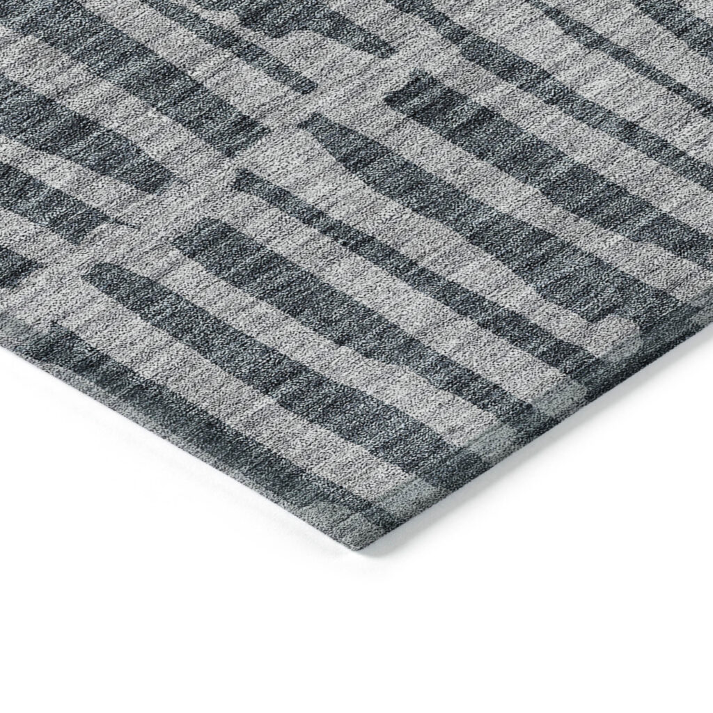 10' X 14' Charcoal And Gray Striped Washable Indoor Outdoor Area Rug