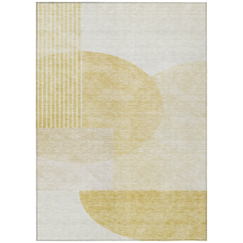 3' X 5' Gold Wheat And Ivory Geometric Washable Indoor Outdoor Area Rug