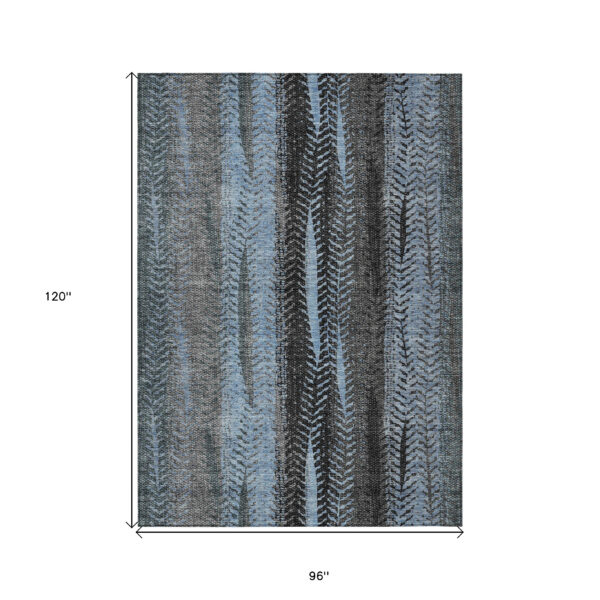 8' X 10' Blue Gray And Charcoal Botanical Leaves Washable Indoor Outdoor Area Rug