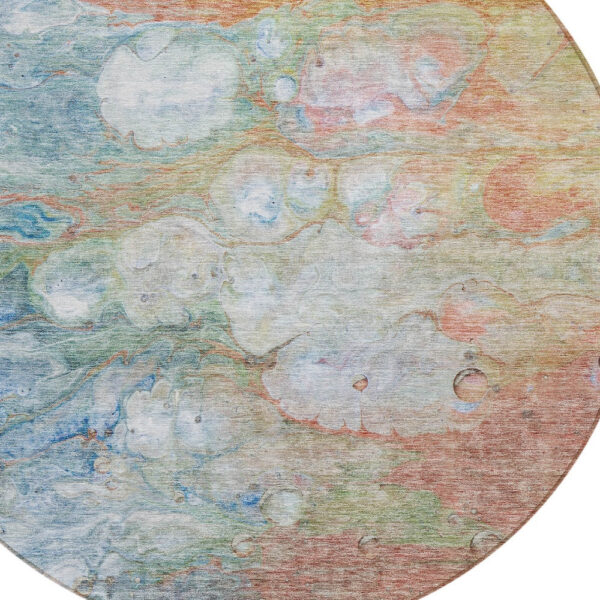 8' Copper Blue And Artichoke Green Round Abstract Washable Indoor Outdoor Area Rug