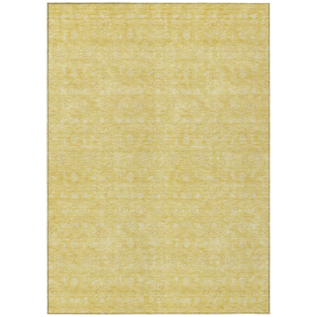 5' X 8' Yellow Gold And Ivory Floral Washable Indoor Outdoor Area Rug