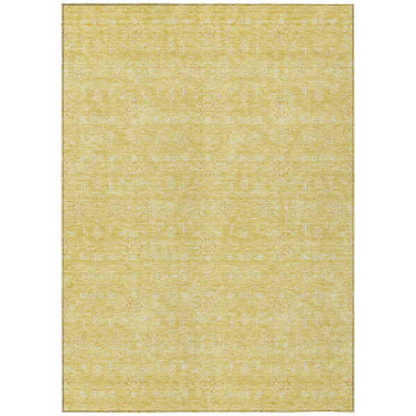 5' X 8' Yellow Gold And Ivory Floral Washable Indoor Outdoor Area Rug
