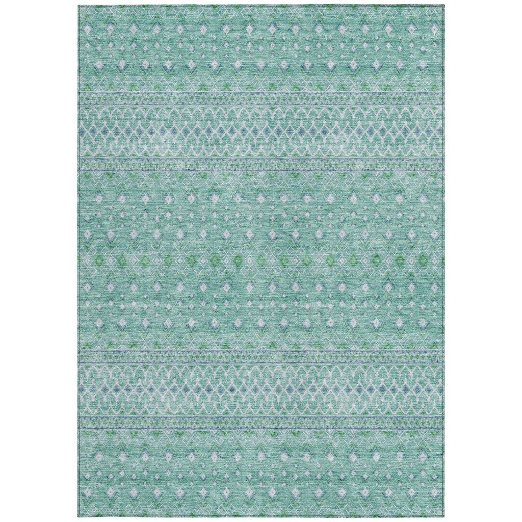 9' X 12' Aqua Teal Blue And Ivory Tribal Washable Indoor Outdoor Area Rug