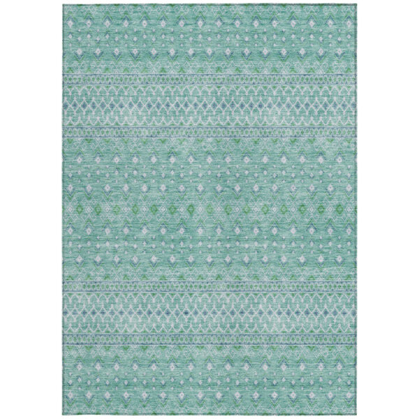 9' X 12' Aqua Teal Blue And Ivory Tribal Washable Indoor Outdoor Area Rug