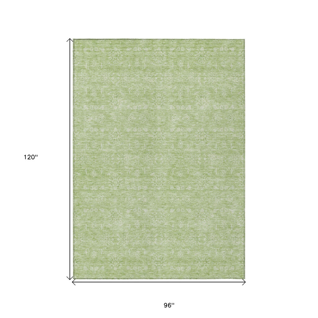 8' X 10' Artichoke Green Mint Green And Ivory Floral Washable Indoor Outdoor Area Rug