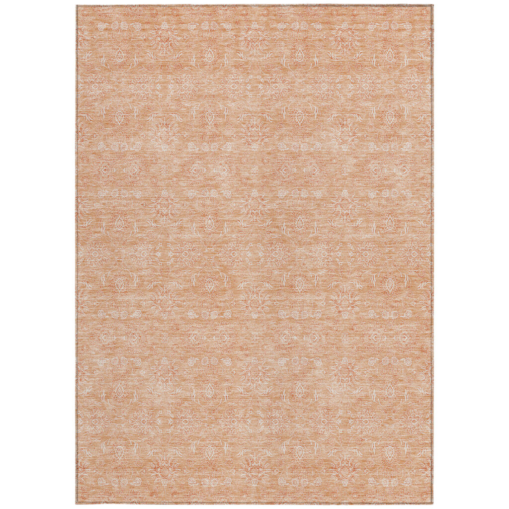 8' X 10' Peach And Ivory Floral Washable Indoor Outdoor Area Rug