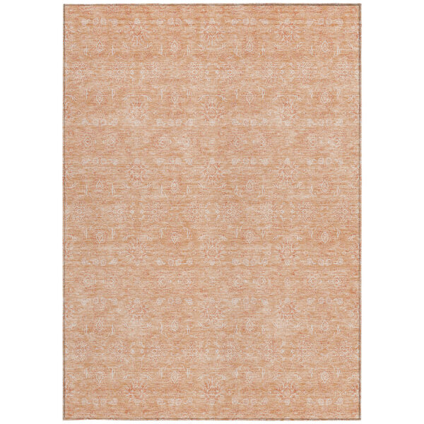 8' X 10' Peach And Ivory Floral Washable Indoor Outdoor Area Rug