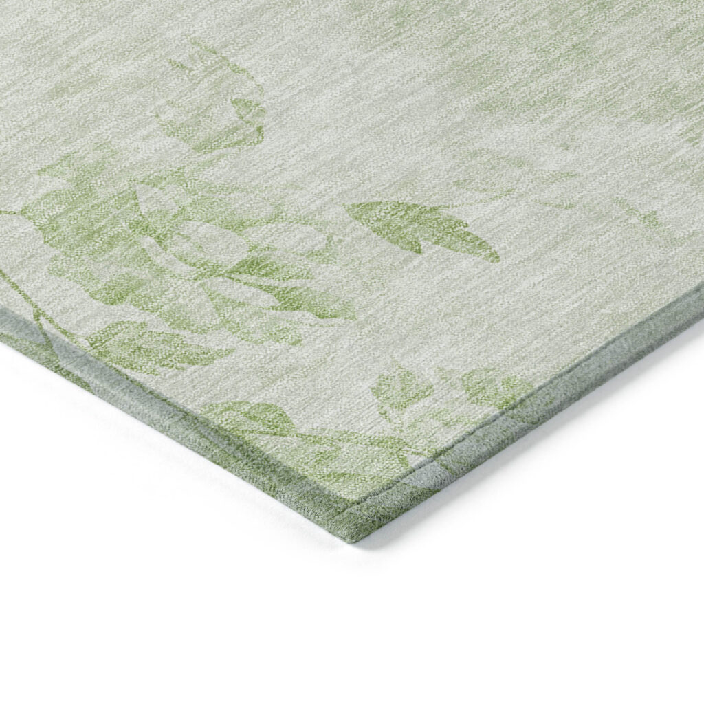 5' X 8' Green And Ivory Floral Washable Indoor Outdoor Area Rug
