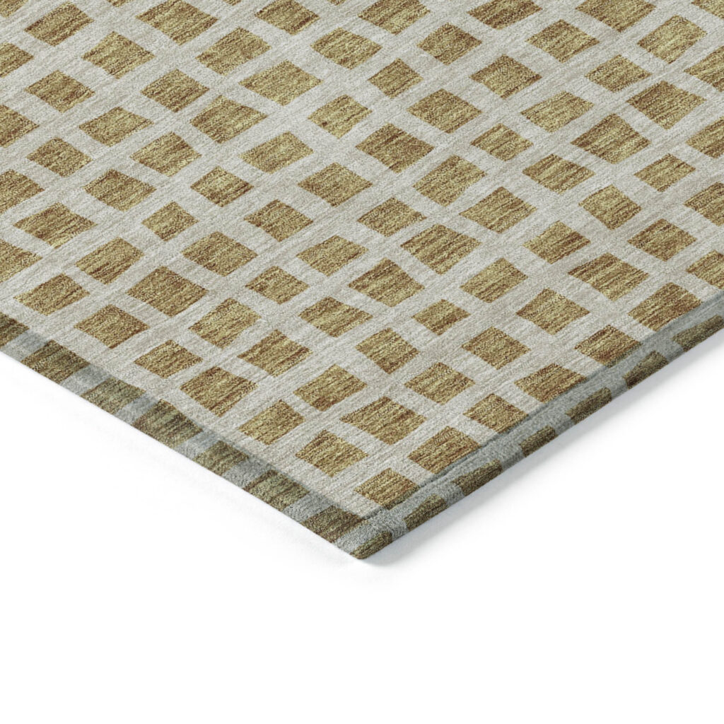 3' X 5' Gold And Beige Geometric Washable Indoor Outdoor Area Rug