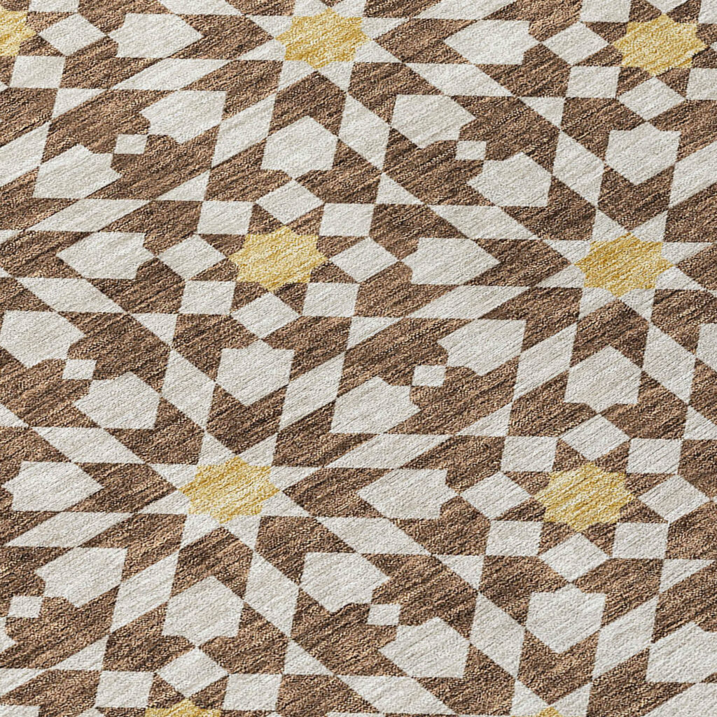 5' X 8' Chocolate Ivory And Gold Floral Medallion Washable Indoor Outdoor Area Rug
