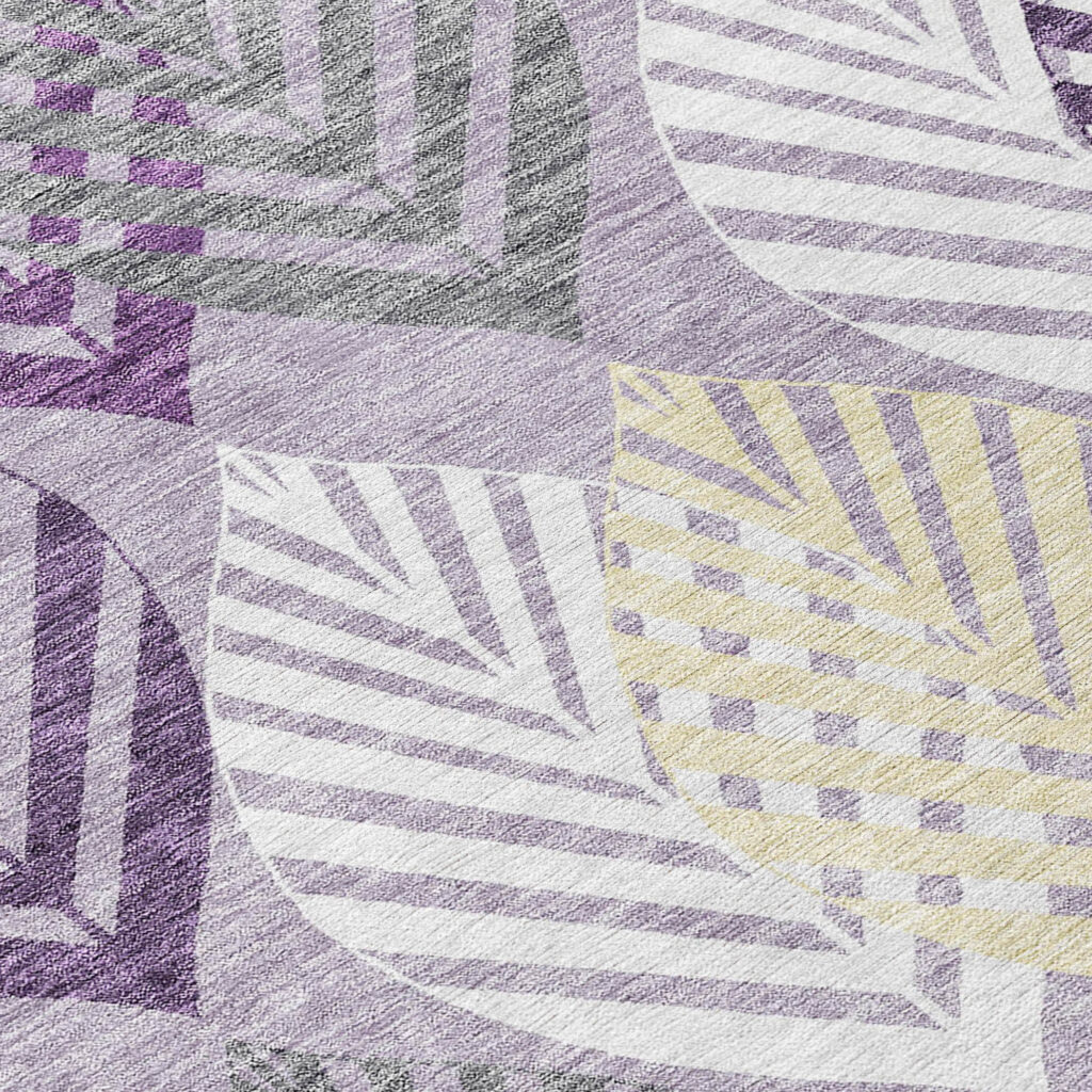 3' X 5' Purple Lavender And Beige Floral Washable Indoor Outdoor Area Rug