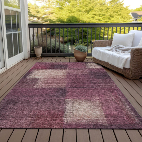 10' X 14' Plum Mauve And Beige Abstract Washable Indoor Outdoor Area Rug