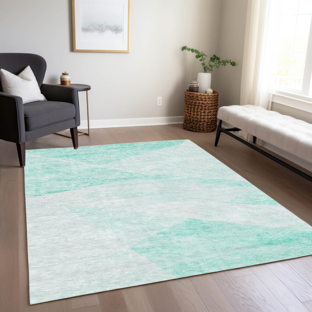 3' X 5' Aqua Sky Blue And Ivory Abstract Washable Indoor Outdoor Area Rug