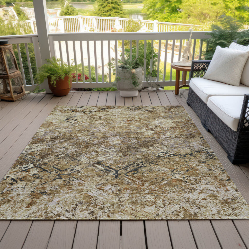 9' X 12' Beige Brown And Copper Geometric Washable Indoor Outdoor Area Rug