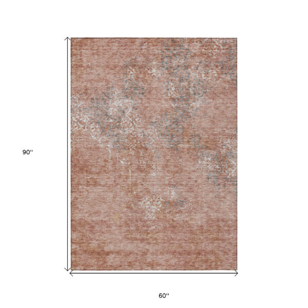 5' X 8' Salmon Ivory And Gray Floral Washable Indoor Outdoor Area Rug