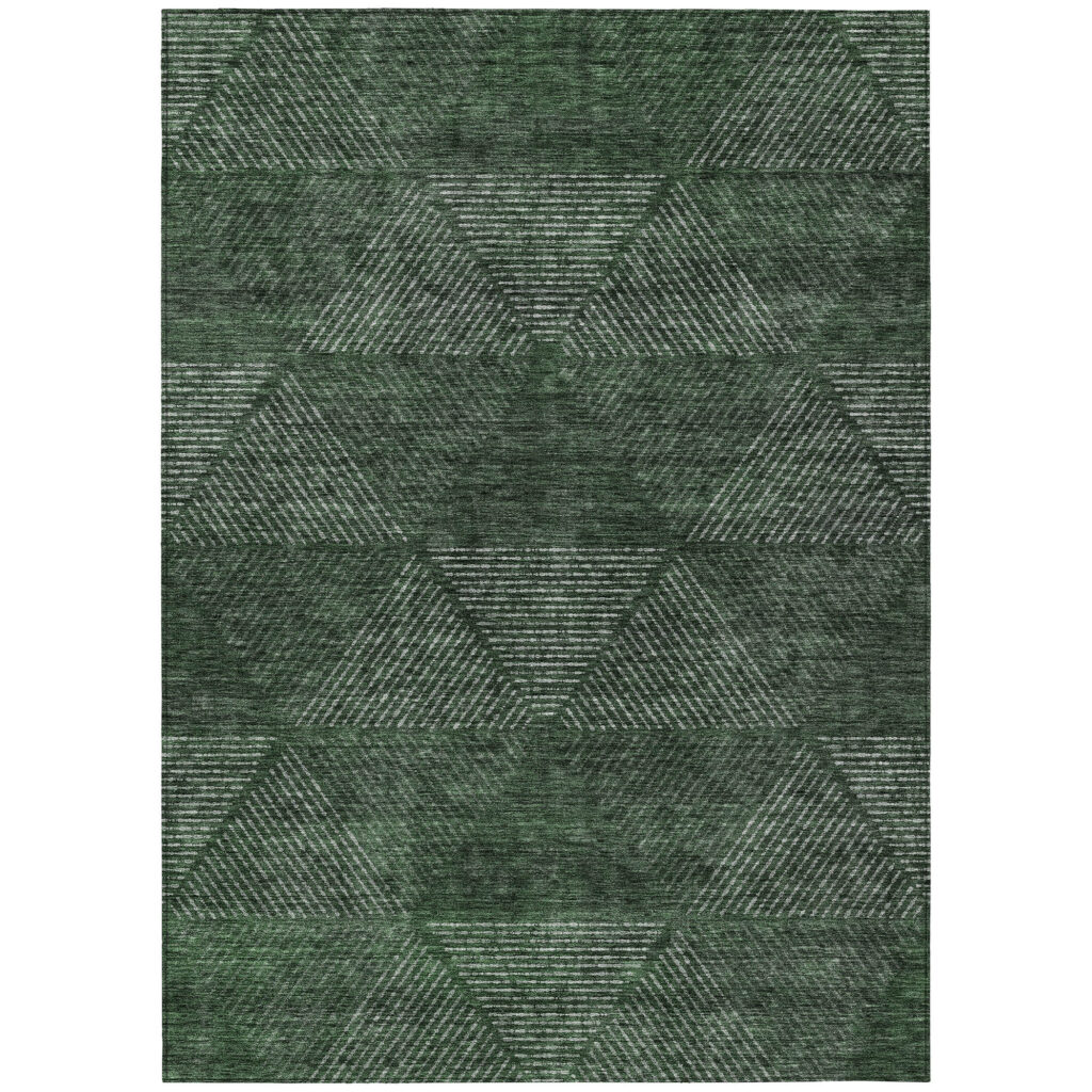 10' X 14' Fern Green And Emerald Geometric Washable Indoor Outdoor Area Rug