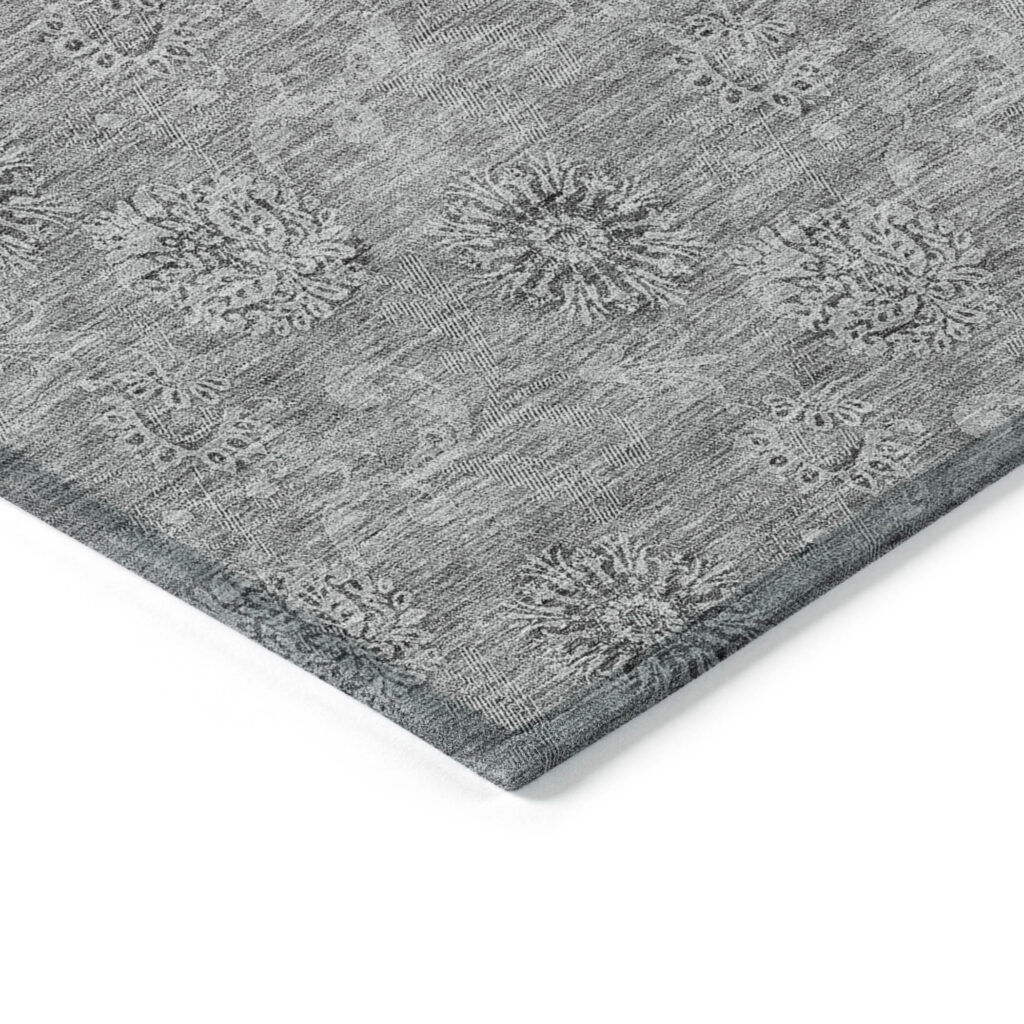 10' X 14' Pewter And Gray Floral Washable Indoor Outdoor Area Rug
