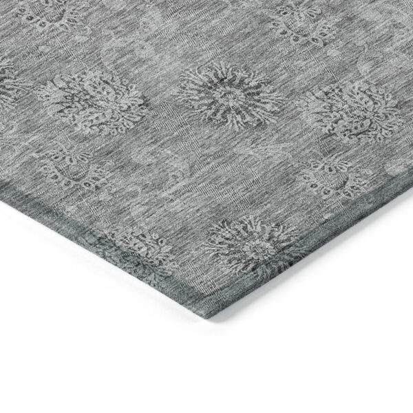 10' X 14' Pewter And Gray Floral Washable Indoor Outdoor Area Rug