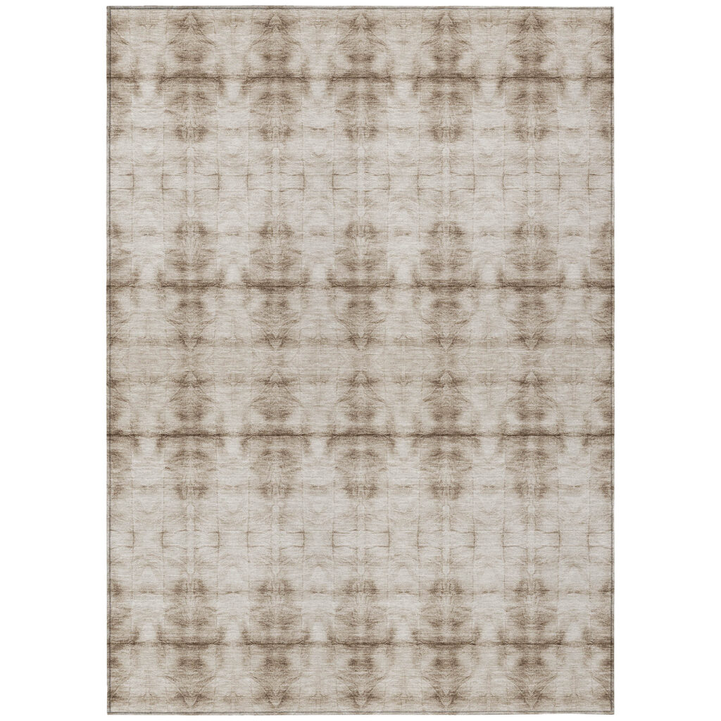 5' X 8' Beige Taupe And Tan Geometric Washable Indoor Outdoor Area Rug