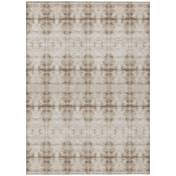 5' X 8' Beige Taupe And Tan Geometric Washable Indoor Outdoor Area Rug