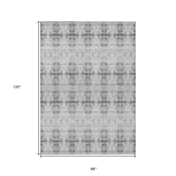 8' X 10' Silver And Gray Geometric Washable Indoor Outdoor Area Rug