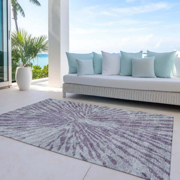 10' X 14' Purple And Gray Abstract Washable Indoor Outdoor Area Rug