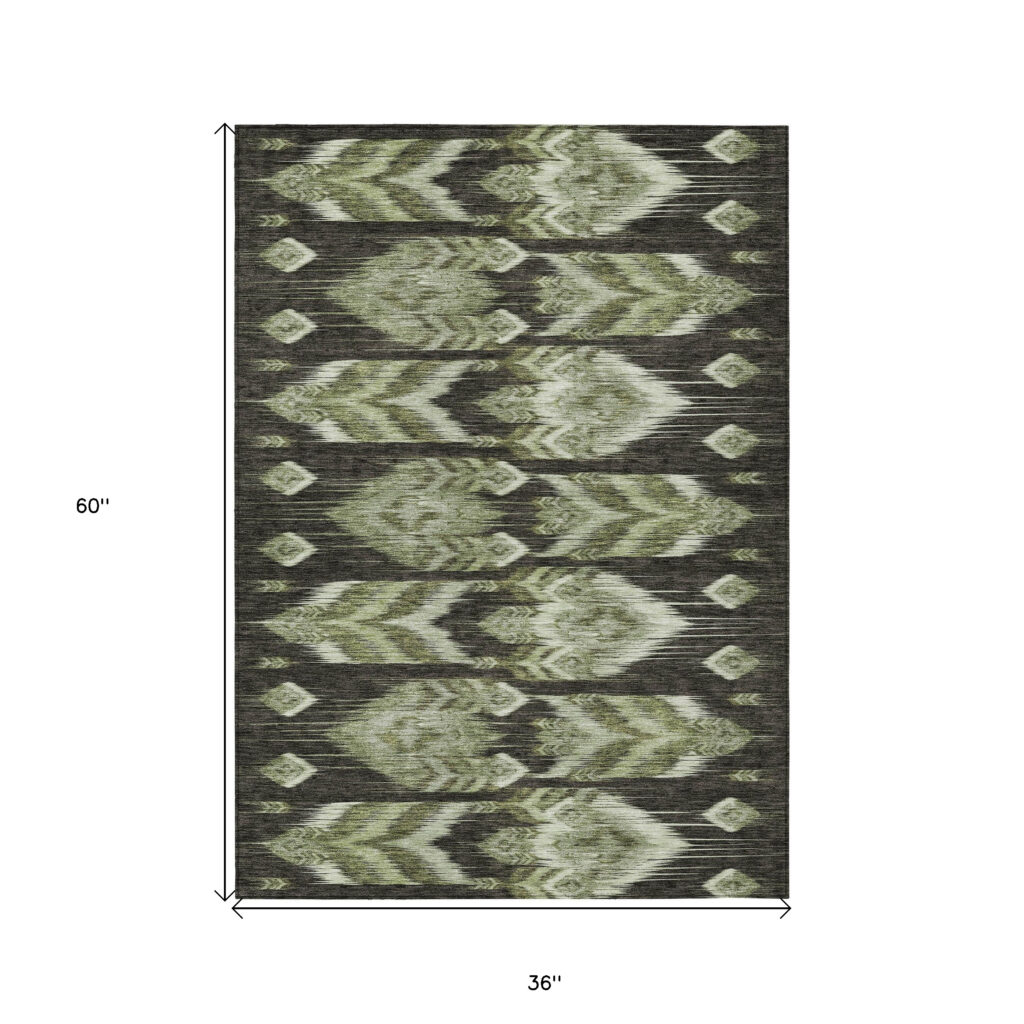 3' X 5' Olive Green And Artichoke Green Southwestern Washable Indoor Outdoor Area Rug