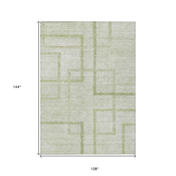9' X 12' Artichoke Green And Green Geometric Washable Indoor Outdoor Area Rug