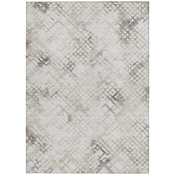 10' X 14' Taupe Beige And Brown Geometric Washable Indoor Outdoor Area Rug