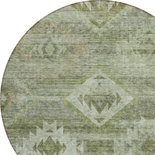 8' Olive Green And Fern Green Round Southwestern Washable Indoor Outdoor Area Rug