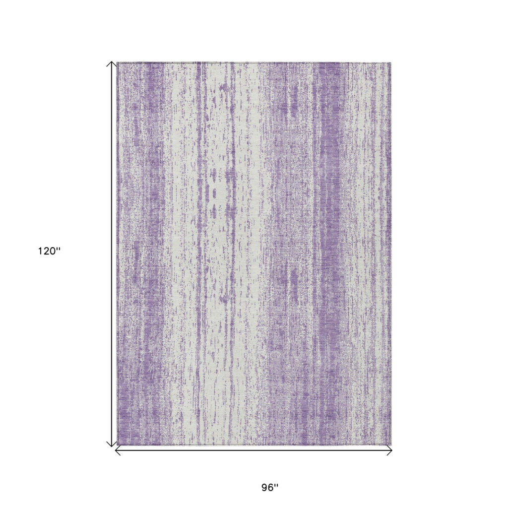 8' X 10' Purple And Ivory Striped Washable Indoor Outdoor Area Rug