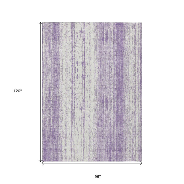 8' X 10' Purple And Ivory Striped Washable Indoor Outdoor Area Rug
