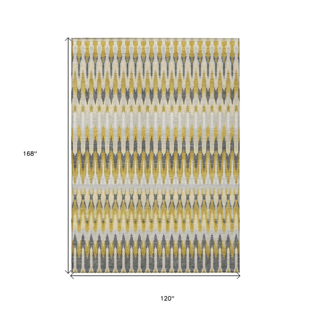 10' X 14' Gold Beige And Gray Southwestern Washable Indoor Outdoor Area Rug