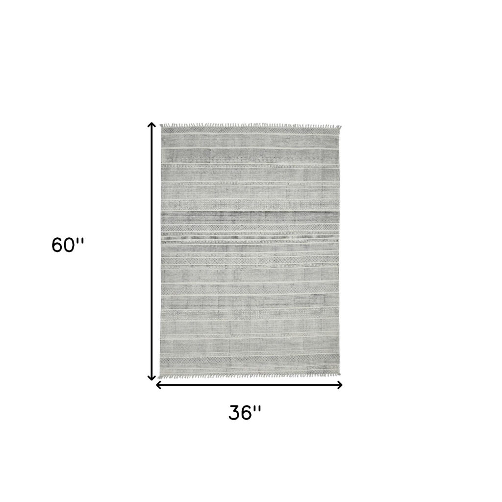 3' X 5' Charcoal Geometric Flatweave Handmade Distressed Area Rug