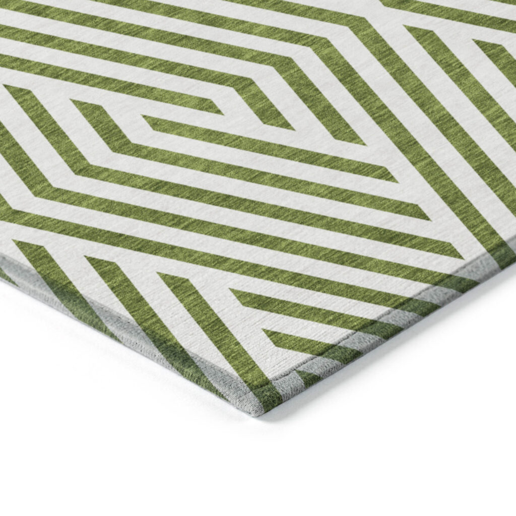 10' X 14' Lime Green and White Geometric Washable Non Skid Indoor Outdoor Area Rug