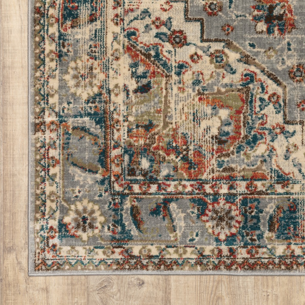 10’ X 13’ Gray And Rust Distressed Medallion Area Rug