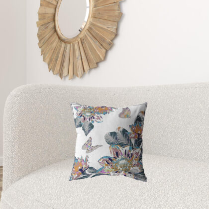 18” Pink White Butterfly Zippered Suede Throw Pillow