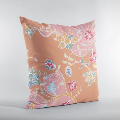 16" Pink Orange Garden Zippered Suede Throw Pillow
