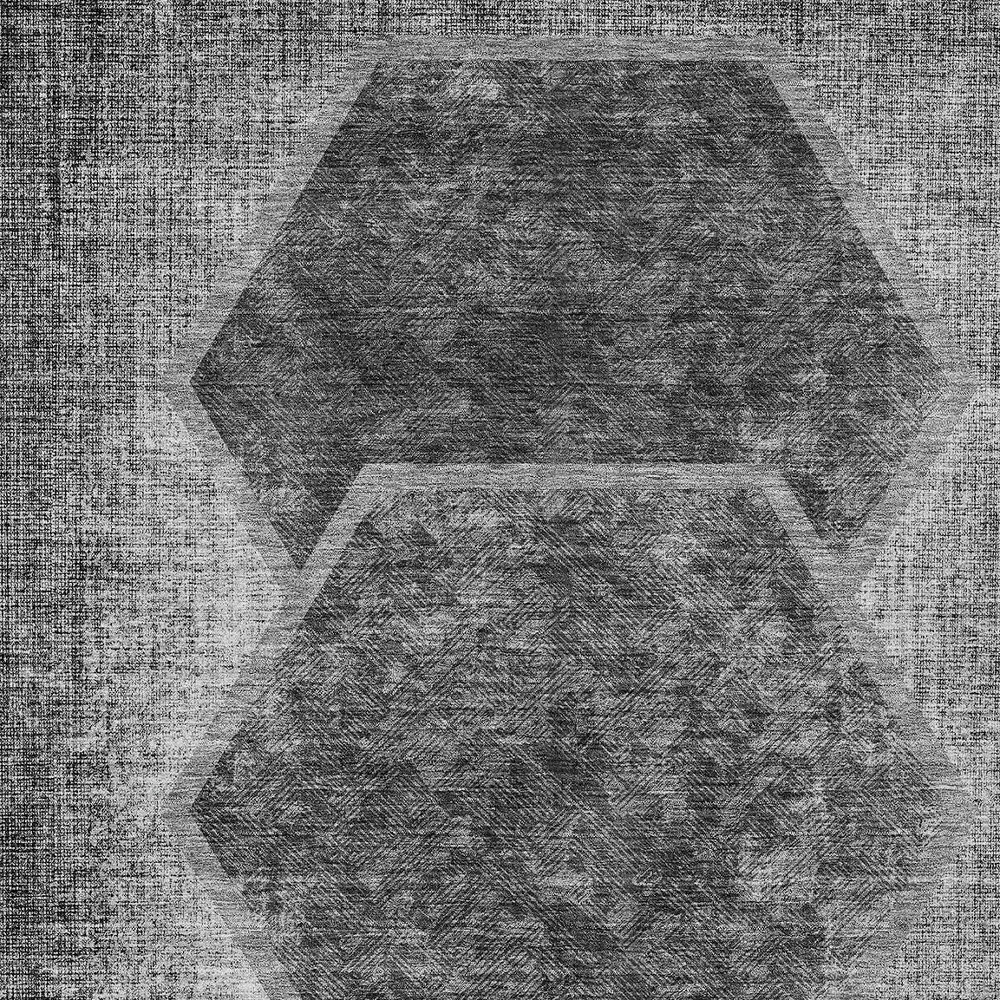 3' X 5' Gray Charcoal And Silver Geometric Washable Indoor Outdoor Area Rug