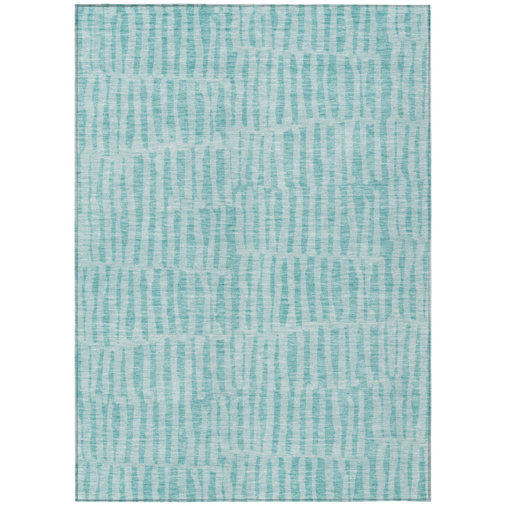 9' X 12' Teal Blue And Aqua Striped Washable Indoor Outdoor Area Rug